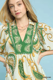 Ornate Paisley Puff Sleeve Midi Dress