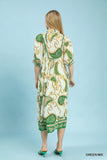 Ornate Paisley Puff Sleeve Midi Dress