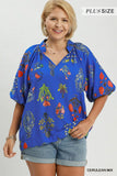 Floral Encyclopedia V-Neck Ruffle Blouse