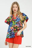 Hawaiian Island Floral Contrast Trim Blouse