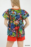 Hawaiian Island Floral Contrast Trim Blouse