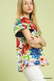 Hawaiian Island Floral Contrast Trim Blouse