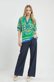 Vivid Split Neck Medallion Statement Blouse