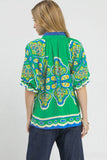 Vivid Split Neck Medallion Statement Blouse