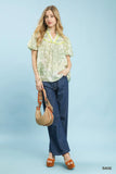 Classic Damask Puff Sleeve Ruffle Trip Top