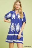 Resort Days Split Neck Puff Sleeve Mini Dress