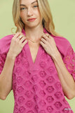 Rosette Eyelet Split Neck Top