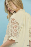 Rosette Eyelet Split Neck Top