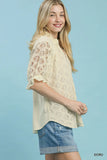 Rosette Eyelet Split Neck Top