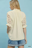 Rosette Eyelet Split Neck Top