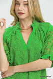 Rosette Eyelet Split Neck Top