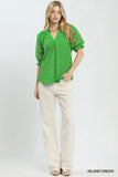 Rosette Eyelet Split Neck Top