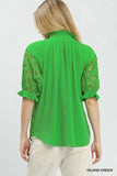 Rosette Eyelet Split Neck Top