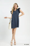 Pinstripe Charm Denim Dress- Dk Denim