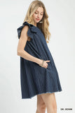 Pinstripe Charm Denim Dress- Dk Denim