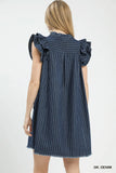 Pinstripe Charm Denim Dress- Dk Denim