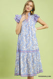 Periwinkle Paisley Ruffle Tier Midi Dress
