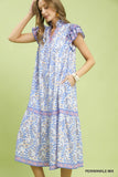 Periwinkle Paisley Ruffle Tier Midi Dress