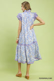 Periwinkle Paisley Ruffle Tier Midi Dress