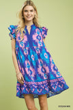 Painted Ikat Flutter Sleeve Swing Dress