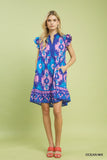 Painted Ikat Flutter Sleeve Swing Dress