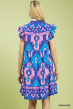 Painted Ikat Flutter Sleeve Swing Dress