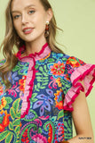 Fiesta Garden Ruffle Blouse- Navy Mix