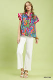 Fiesta Garden Ruffle Blouse- Navy Mix