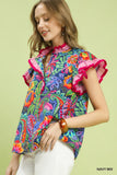 Fiesta Garden Ruffle Blouse- Navy Mix