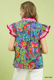 Fiesta Garden Ruffle Blouse- Navy Mix