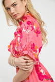 Blooming Garden Ruched Waist Midi Dress- Coral/Pink