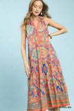 Halter Neck Medallion Tiered Midi Dress
