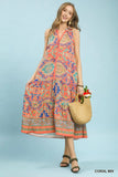 Halter Neck Medallion Tiered Midi Dress