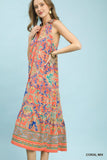 Halter Neck Medallion Tiered Midi Dress