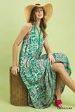 Halter Neck Medallion Tiered Midi Dress