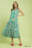 Halter Neck Medallion Tiered Midi Dress