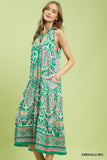 Halter Neck Medallion Tiered Midi Dress