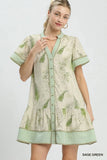 Fernwood Print Button-Front Tiered Mini Dress