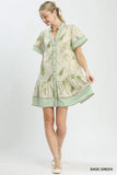Fernwood Print Button-Front Tiered Mini Dress