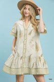 Fernwood Print Button-Front Tiered Mini Dress