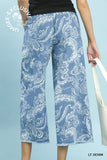 Paisley Breeze Wide Leg Crop Pants - Light Denim