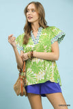 Island Breeze Flutter Sleeve Top- Green Mix