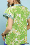 Island Breeze Flutter Sleeve Top- Green Mix