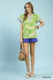 Island Breeze Flutter Sleeve Top- Green Mix