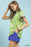 Island Breeze Flutter Sleeve Top- Green Mix