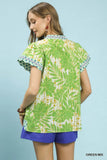 Island Breeze Flutter Sleeve Top- Green Mix