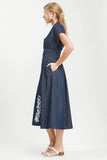 Embroidered Denim Midi Dress - Indigo