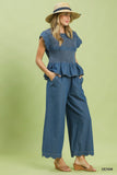 Scalloped Edge Denim Palazzo Pants - Blue