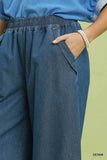 Scalloped Edge Denim Palazzo Pants - Blue