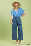Scalloped Edge Denim Palazzo Pants - Blue